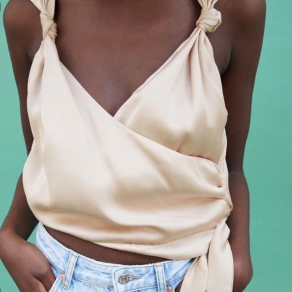 ZARA Satin Wrap Crop Tank Top - Size M